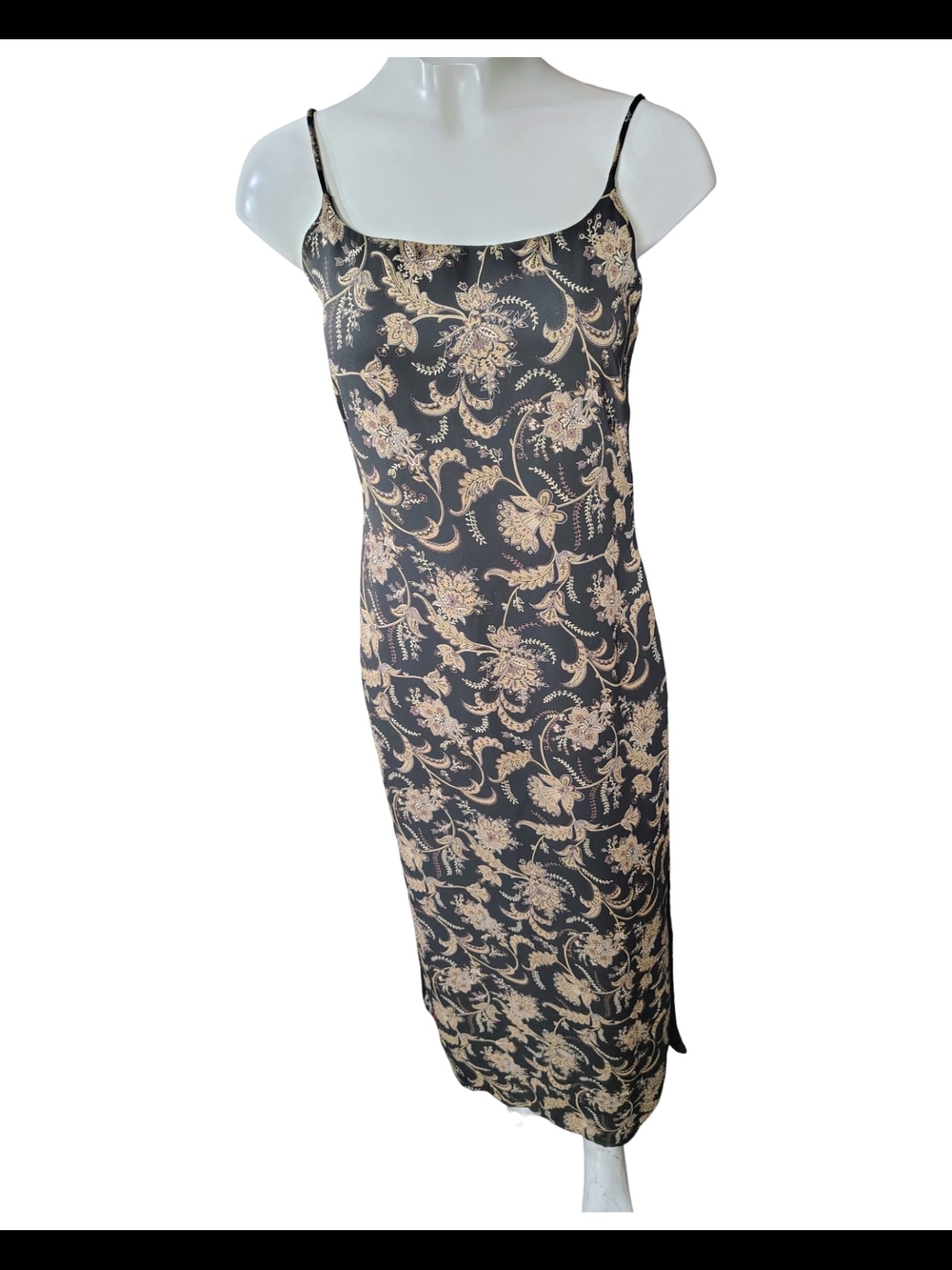 Old Navy Black Slip Dress with Beige Floral Accents